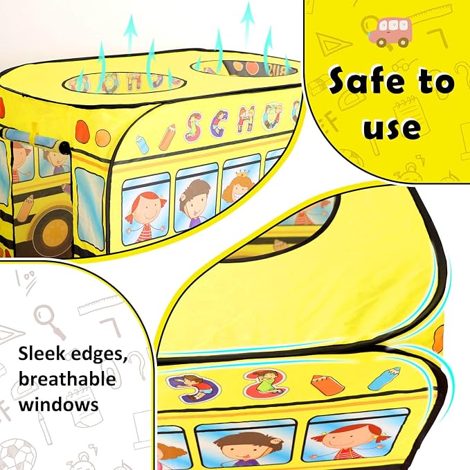Pop Up Play Tent for Kids Aged 3-5 Years Old Boys and Girls : School Bus Tent Playhouse Toy Play Tents for Toddlers 3-5 Kids Tent Indoor Outdoor Playhouse Toys for 3 + Year Old, School Bus