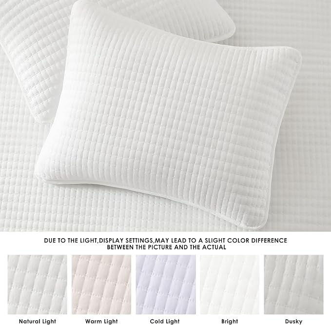 WRENSONGE White Quilt Set Oversize Queen Size-3 Pieces Lightweight Bedspreads Summer Coverlet for All Season, Soft Quilt Bedding Set with 2 Pillow Shams Suitable for Bed & Couch