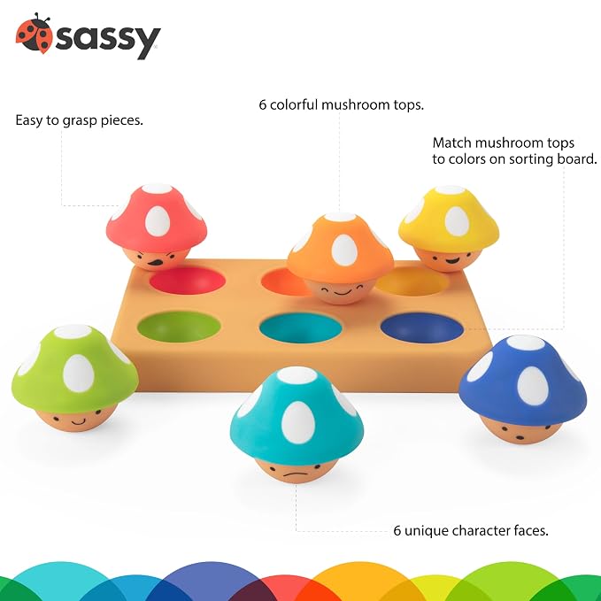 Sassy Mischievous Matching Mushrooms,Sorting Board,Social Emotional Learning Toy,STEM,12+ Months,(Pack of 6)