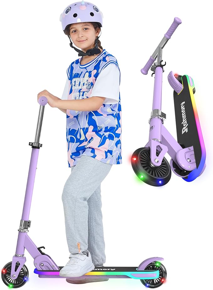 Rahmory Kick Scooter for Ages 5-12,Kid, Teens. Max Load 155 LBS. Foldable, Lightweight, with Light up Wheels and Dynamic Light Deck, Teen and Adults, 3 Adjustable Levels.
