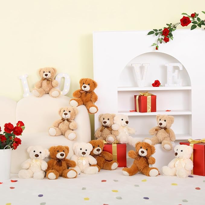 MaoGoLan 12 Pack Plush Teddy Bears Bulk for Mother's Day Valentines Gift, 14'' Soft Stuffed Bears for Baby Shower Decorations Wholesale Teddies for Gender Reveal Bear Party Favors