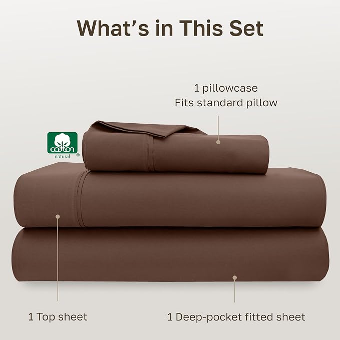 California Design Den Soft 100% Cotton Bed Sheets Twin Size Set, 400 Thread Count Good Housekeeping Award Winner, Silky Smooth Sateen Weave, Durable Twin Bed Sheet Set - Espresso Chocolate Brown