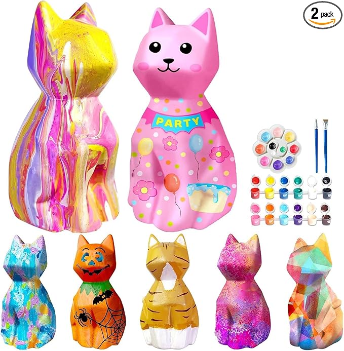 Goody King Paint Your Own Cat Lamp Kit, 2PCS DIY Cat Crafts Night Light, Easter Basket Stuffers, Arts & Crafts for Kids Ages 8-12, Painting Kit for Kids, Easter Birthday Gifts for Kids Ages 4 5 6 7 8+
