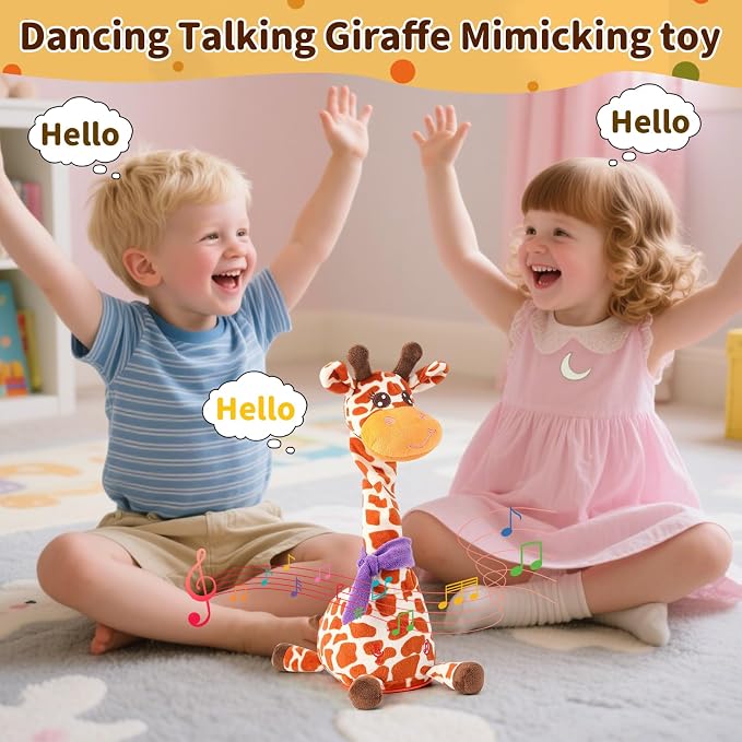 Dancing Talking Giraffe Toy for Baby Toddler, Dancing Giraffe Toy Singing Mimicking Recording Repeating What You Say with LED English Sing for Boys Girls Gift, 15 Second Recorde(Adjustable Volume)