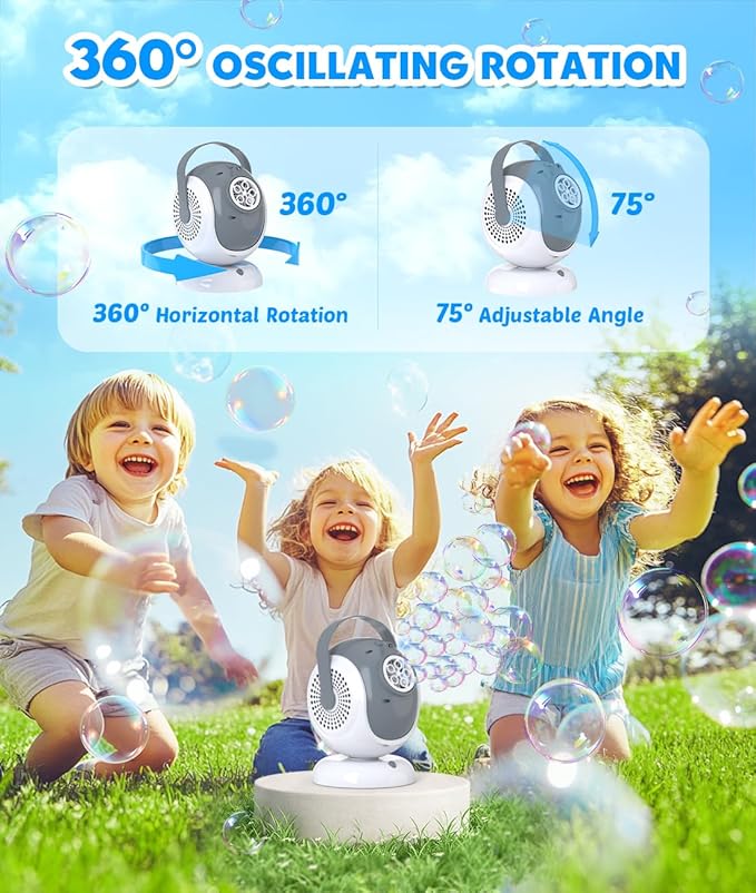 Joyfuture Bubble Machine - Automatic Bubbles Blower for Kids, Toddlers - 360° Rotation & 75° Adjustment, Bubble Toys with LED Light - Gifts for Boys, Girls, Halloween, Outdoor, Birthday, Party