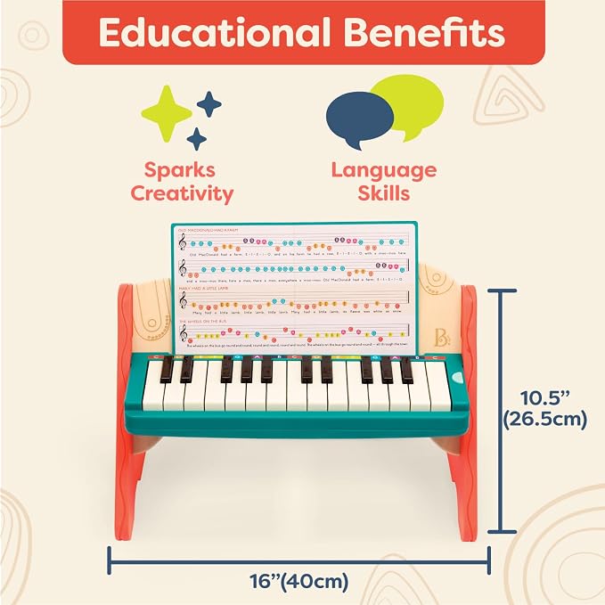 B. toys – Wooden Toy Piano for Toddlers, Kids – Color – Coded Keys with Songbook – Musical Instrument for Early Learning & Creativity – 3+ Years – Mini Maestro