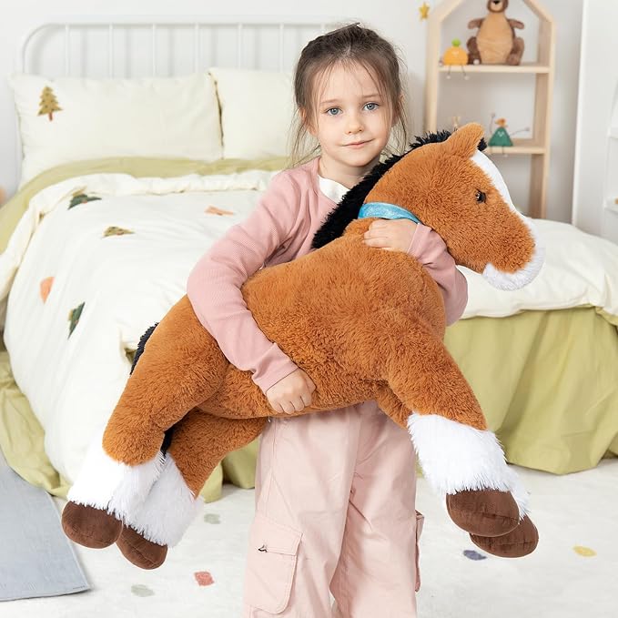 MaoGoLan Giant Horse Stuffed Animal, Large Horse Plush Toy for Girl Boy Kids, Big Ridable Stuffed Pony Plush Pillow for Mother's Day Birthday Gifts or Party Favor Decor, 33 inches, Tan