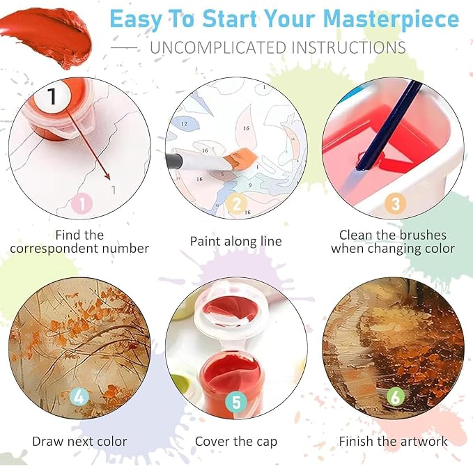 Fall Paint by Numbers for Adults and Kids, Painting by Number Kits On Canvas, Tree Landscape Number Artist Paint by Number Kit Without Frame DIY Oil Painting Acrylic Paints, Home Wall Decor, 12x16in