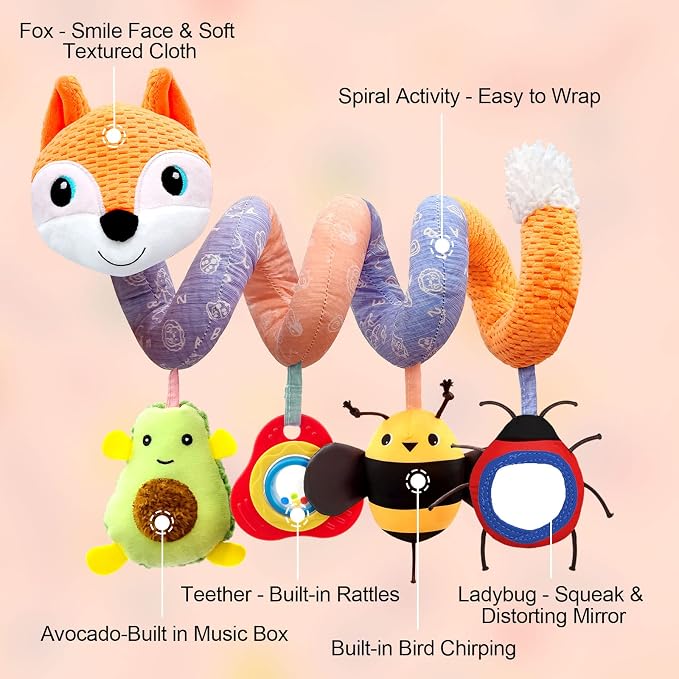 MONSTIME Car Seat Toys Newborn Toys, Stroller Toy Baby Toys 0-6 Months Carseat Toy for Infants 0-6 Months for Carseat Stroller Crib with Music Rattles Teether, Baby Toy for 0 3 6 9 12 Boys Girls
