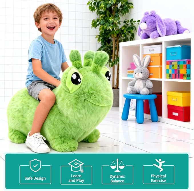 INPANY Bouncy Horse, Frog Hopper Toys, Toddler Ultra Thick Plush Bouncing Animal, Kids Inflatable Ride on Rubber Bouncer, Outdoor Indoor Cute Birthday Gift for 2 3 4 Yr Boy Girl