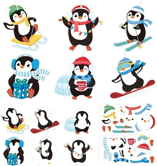 PAIVSUN 24Pcs Christmas Craft Kits, DIY Penguin Stickers Cutouts Ornaments Kit, Make Your Own Christmas Craft for Xmas Tree Decorations Winter Party Handcraft Supplies
