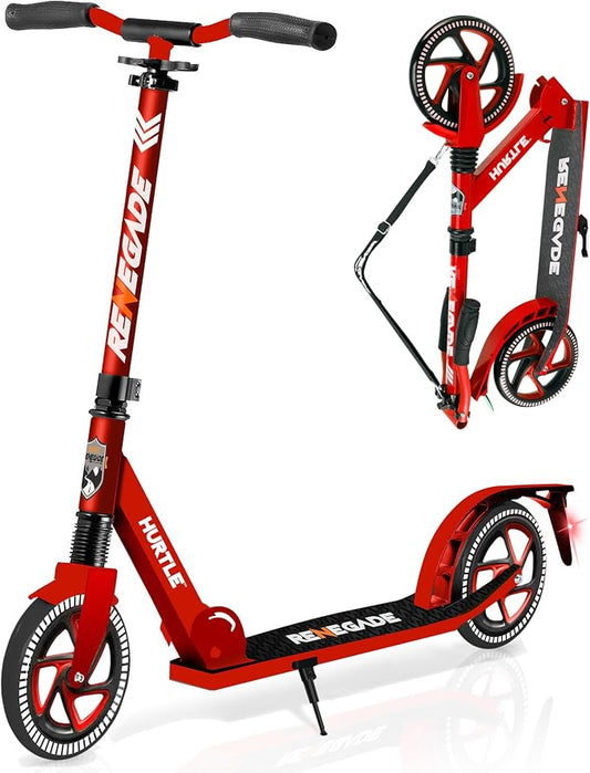 Hurtle Renegade Kick Scooter for Kids, Teenagers & Adults - 2-Wheel Folding Scooter with Adjustable T-Bar Handlebar - Alloy Anti-Slip Deck