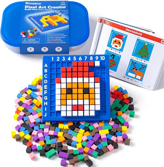 Pixel Art Challenge Kit for Kids - 400PCS Pixel Cubes in 10 Vibrant Colors | STEM Toy for Fine Motor Skills & Kindergarten Learning