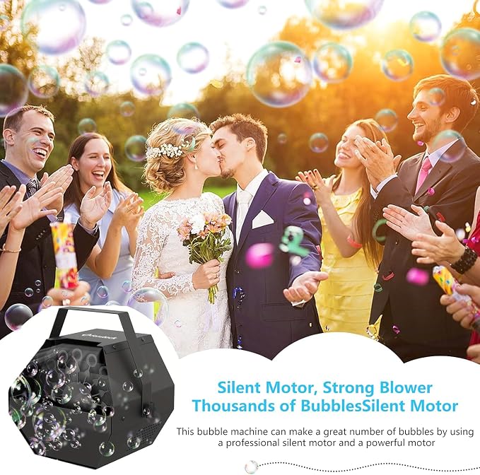 Fansteck Bubble Machine - Automatic Bubble Blower for Kids, Portable Metal Bubble Makers Big Bubbles, Plug-in Bubble Toys for Parties, Weddings, Indoor Outdoor (Black)