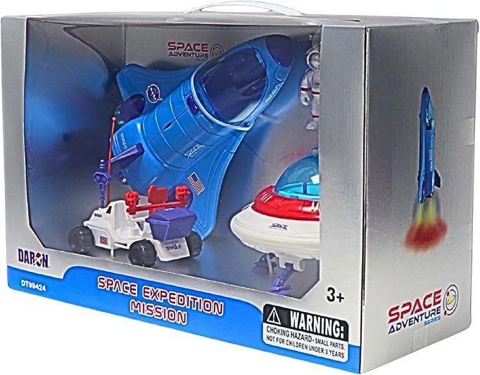 Space Adventure Space Shuttle Playset – Licensed Light & Sound Shuttle with Hovercraft, Space Buggy & Astronaut Figures, Plastic Space Toy & Collectible for Kids Ages 3+
