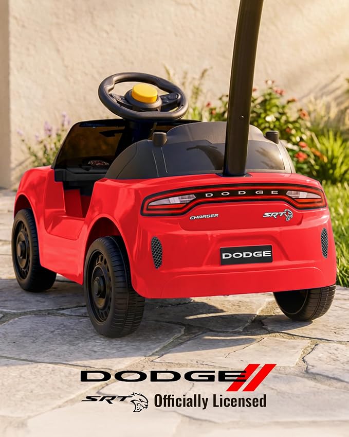 Licensed Dodge Ride on Push Car for Toddlers, Kids Push Car with Handle, Music and Horn for Toddlers 1-3 Years - Red
