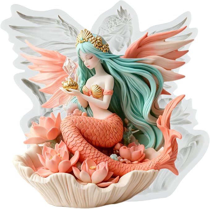 Mermaid Polymer Clay Molds Angel Mermaid Seashell Flower Silicone Mold for Jewelry Making Epoxy Resin Casting Air Dry Polymer Clay Craft