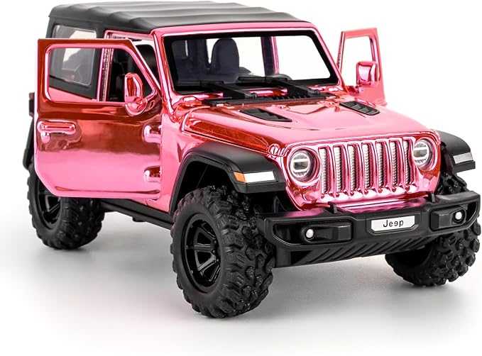 TGRCM-CZ 1:32 Scale Wrangler Rubicon Toy Car – Die-cast Model with Sound & Light Effects, Pull-Back Function, Durable Toddler Toy, Suitable for Ages 3 and Up,Pink
