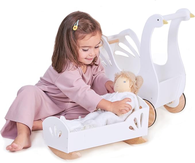 Tender Leaf Toys - Sweet Dreams Dolly Bed - Wooden Baby Doll Rocking Cradle with Bedding and Accessories - Encourages Love and Nurturing Play for Boys and Girls - Age 18m+