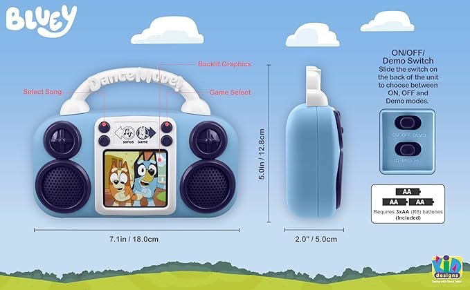 eKids Bluey Toy Music Player, Toddler Toy with Built-in Music and Lights (Bluey)