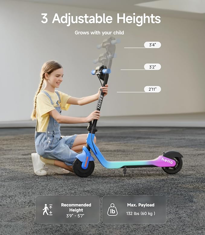 NAVEE K100 Series Electric Scooter for Kids 5-11, Adjustable Handlebar/Speed, Digital Pet, 12.4/9.9/7.5 mph, Safe Brake, Foldable, RGB Lights, Smart APP, Growing Adventurer Gift for Boys Girls, UL2272