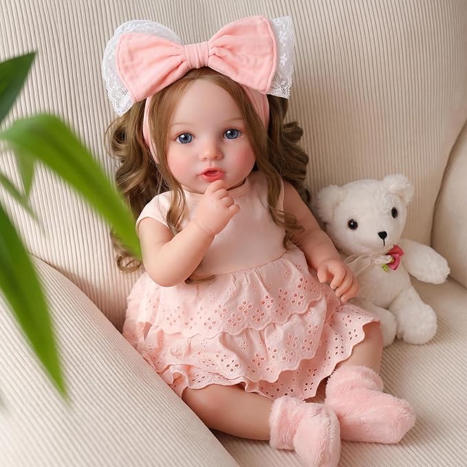 BABESIDE Lifelike Reborn Baby Dolls Dara - 20 Inch Realistic-Newborn Baby Doll Brown Hair Girl Handmade Real Life Baby Dolls with Clothes and Toy Accessories Gift for Kids Age 3+