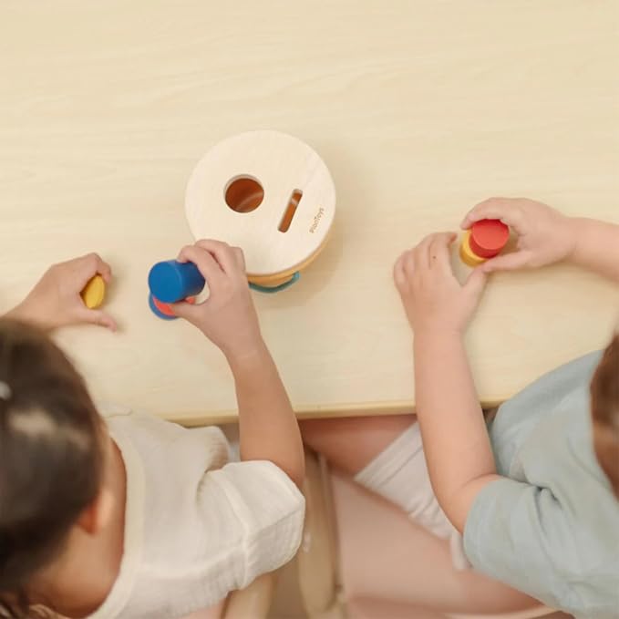 PlanToys® Drop & Fit Bucket | Wooden Shape Matching Toy for Babies 5M+ | Montessori Educational Sorting Toy with 6 Blocks | Develops Hand-Eye Coordination, Shape Sorter & Problem-Solving Skills