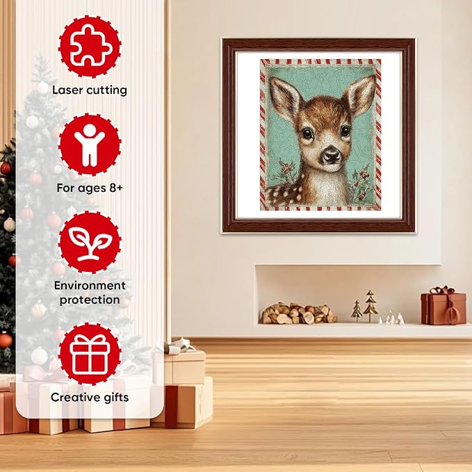MEATRN Puzzles for Adults & Kids - Christmas Fawn Holiday Wooden Jigsaw Puzzle with Storage Box, 200 Pcs, 8.5"×11", Best Gift for Friends, Festive Family Game Night & Home Decor