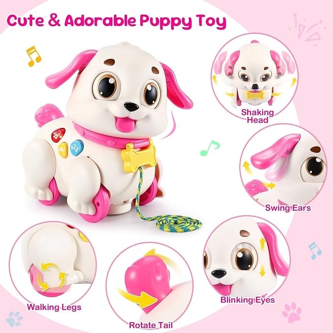 Yunaking Musical Puppy Toy for 1 Year Old Girl Gifts: Interactive Learning Baby Toy 6-12- 18 Months, Auto-Avoid Obstacle, Encourages Crawling & Walking, 1st Birthday Xmas Gift for 1 2 Year Old Girl