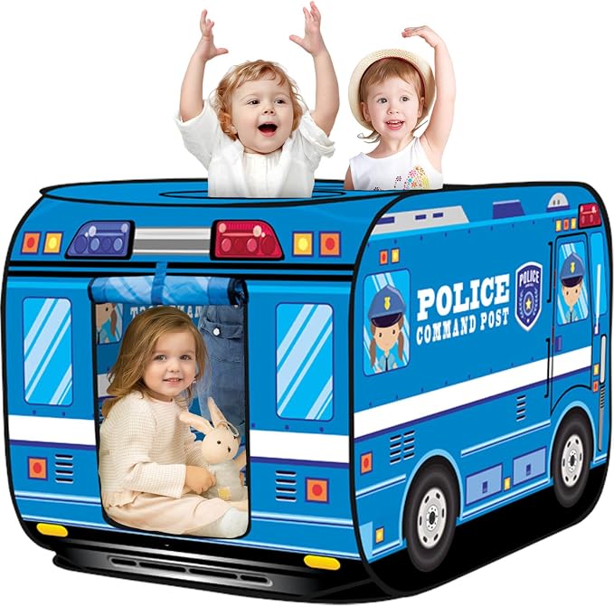 Pop Up Play Tent for Kids Aged 3-5 Years Old Boys and Girls : Police Car Playhouse Toy Play Tents for Toddlers 3-5 Kids Tent Indoor Outdoor Playhouse Toys for 3 + Year Old, Police Car