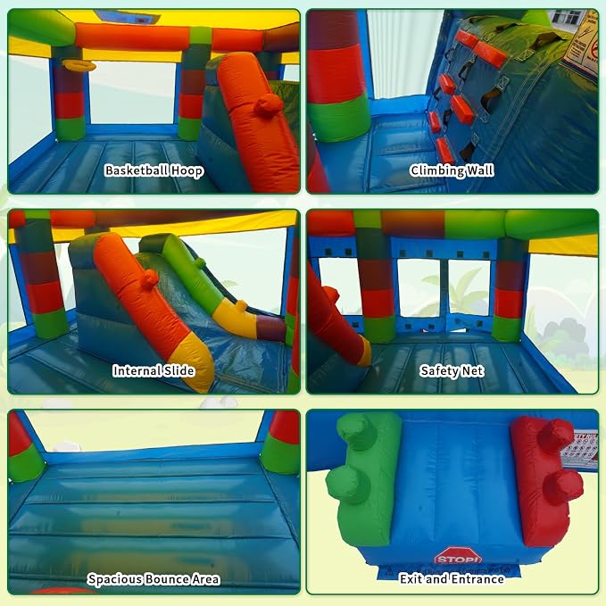 Semi Commercial Bounce House for Big Kids,Built-in Slide,PVC Material,for Backyard Outdoor Party,12.3'Lx 12'Wx 9.4'H (Building Block Ver2 with Blower)