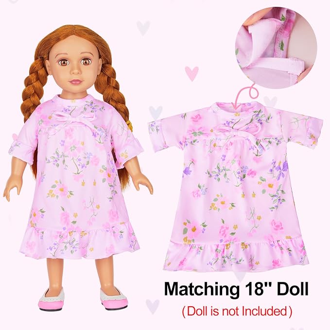 MHJY Matching Girls & Doll Nightgowns Vintage Short Sleeve Sleepwear Pajamas Dress for Girls and 18" Girl Doll