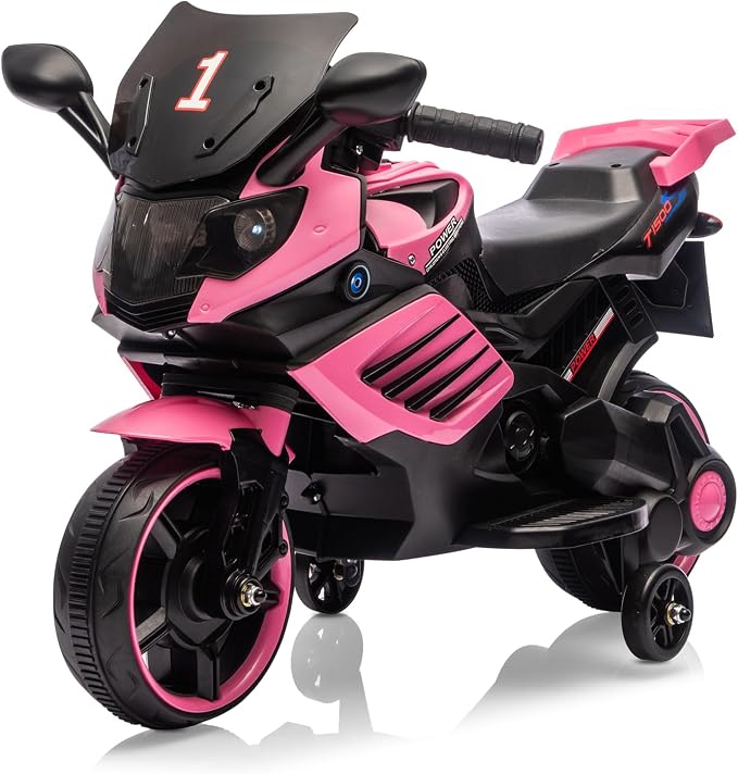 GarveeLife 6V Kids Motorcycle, Electric Ride On Car Toy with Training Wheels, Working Headlight, Horn & Music, Battery Powered Ride On Motorcycle Toy for Toddler Kids Boys Girls Ages 3-5, Pink