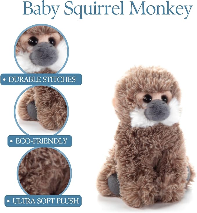 The Petting Zoo Squirrel Monkey Stuffed Animal Plushie, Gifts for Kids, Wild Onez Babiez Wildlife Animals, Monkey Plush Toy 6 inches