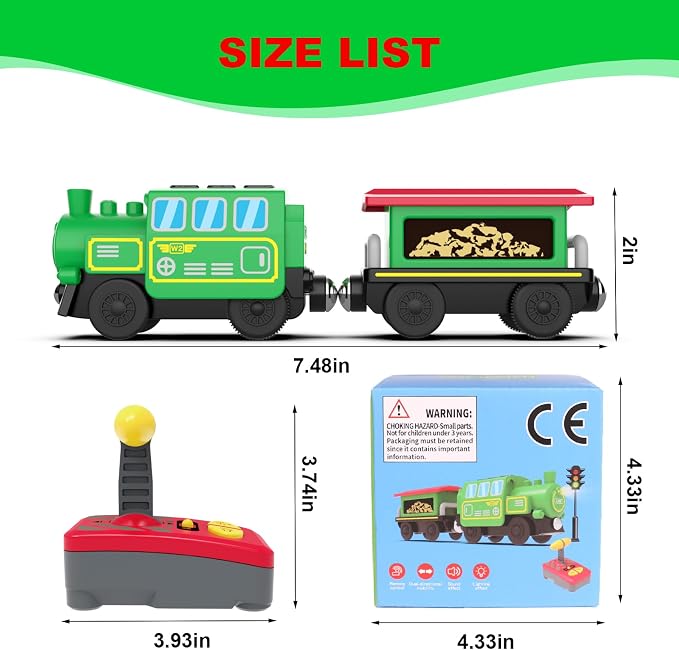 Battery Operated Locomotive Train Set for Wooden Train Tracks,Powerful Engine Train Vehicles Train Electric Remote Control Cars with Light&Sound Train Toy Gift for Kids Toddler