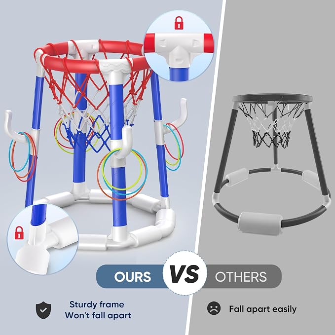 Laoyebaohao Pool Basketball Hoop Pool Games Pool Toys Ring Toss Game with 2 Basketballs Floating Basketball Hoop for Pool for Kids & Adults Indoor Outdoor