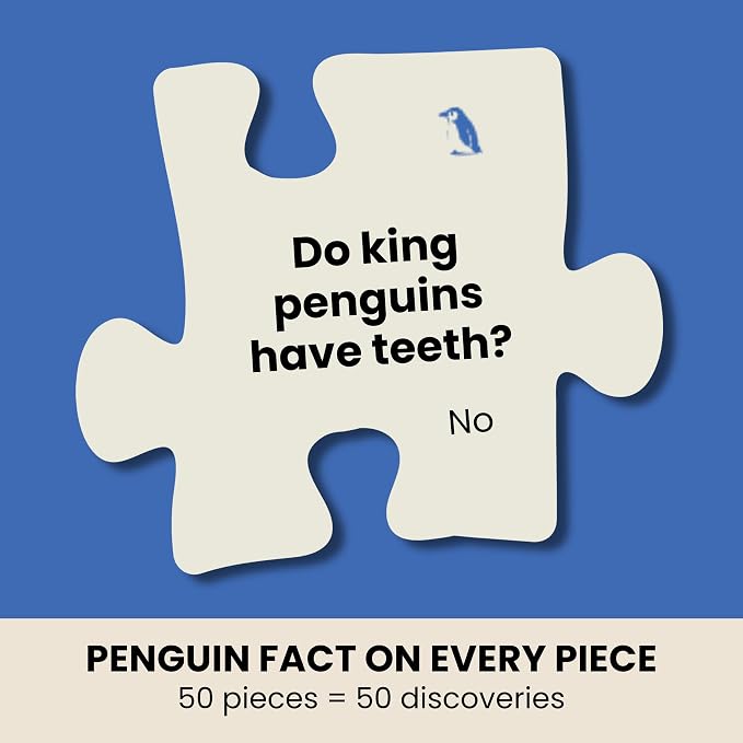 King Penguin Trivia Puzzle - 50 Piece Life-Size Penguin Puzzle with Wildlife Facts on Every Piece | Educational Animal Gift for Kids & Families | Livuzzle