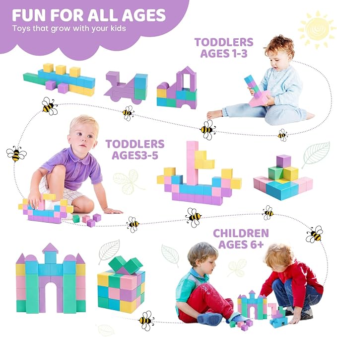 50 PCS Large Magnetic Blocks for Kids - 1.24" Macaron Colors Magnet Building Blocks with Stickers & Marker, Classroom Educational Toys for Toddlers1-3, Ideal Gift for 3-5 Year Old Boys Girls