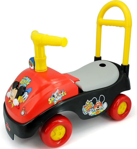 Kiddieland Mickey Mouse Foot-to-Floor Ride-On with Foldable Handle, Interactive Sounds, Toy Phone, Under-Seat Storage, Wide Wheels, 12–36 Months, 55 lb Limit, Batteries Included