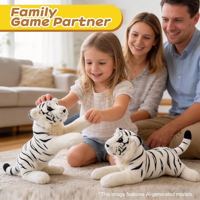 White Tiger Stuffed Animal 19" Giant Stuffed Tiger Plush Jungle Stuffed Animal Soft Plush Tiger Stuffy Simulation Cute Plushie Toys Realistic Deocr Birthday Graduation Gifts for Kids Boys