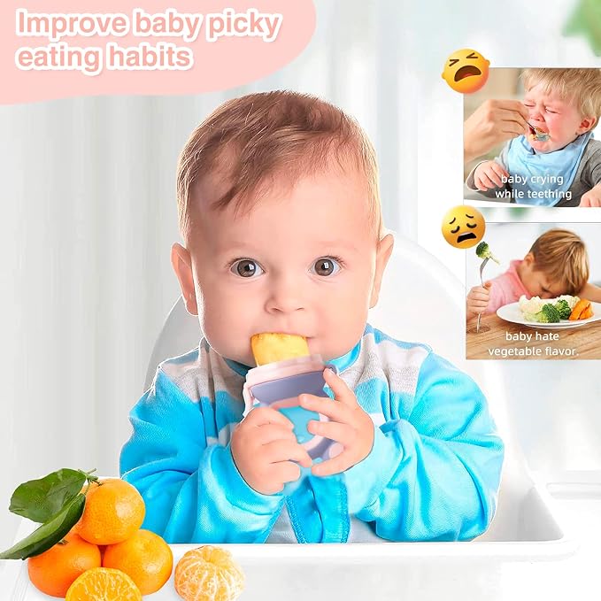 Baby Solids/Frozen Fruit Feeder Pacifier, Infant Teether Toy 4M+, BPA-Free Silicone Pouch & Nipple, Safely Introduce Solids, Teething Relief, 2-Pack