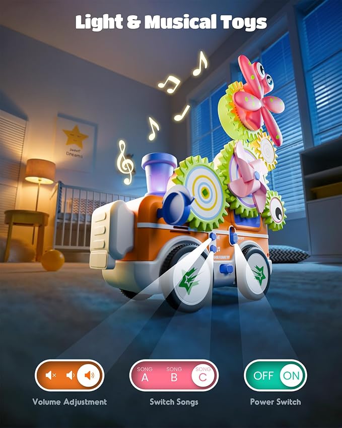 LIGHTDESIRE Toddler Toys Montessori Musical Train Set Gear Building Toys | Creative STEM Toys for 3 4 5 6 Years Old,Electric Rotating Gear Learning Toys with Lights,Birthday Gifts for Toddler Girl Boy