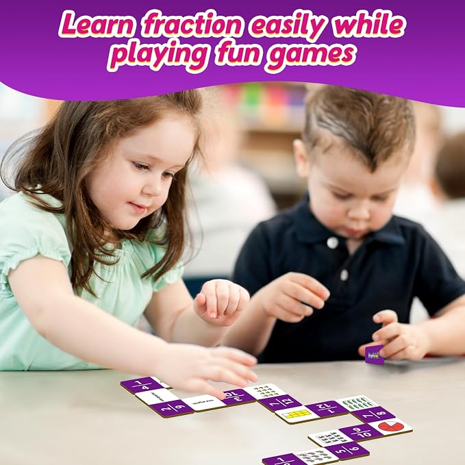 Kasfalci Fraction Dominoes Set,Math Games for Kids,Math Manipulatives,Counting Toys,Learning Games,Preschool Learning Activities,Homeschool Supplies,Kindergarten Classroom Must Haves,1st 2nd 3rd Grade