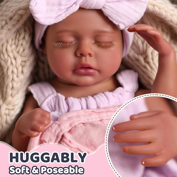 BABESIDE Lifelike Reborn Baby Dolls Daisy Black Girl- 12 Inch Body Realistic-Newborn Handmade Real Life Baby Dolls with Clothes and Toy Gift for Kids Age 3+