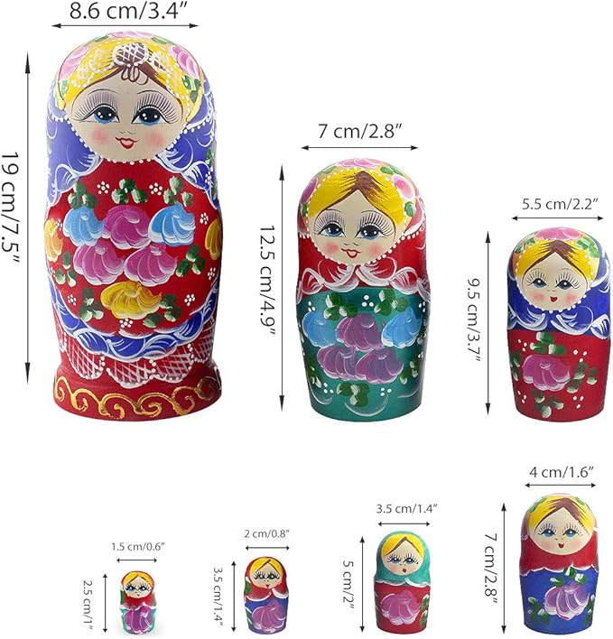 Starxing Russian Nesting Dolls Wood Matryoshka Stacking Set of 7 Handmade Toys for Children Kids Adults Easter Mother's Day Birthday Christmas Halloween Home Room Decoration Gift