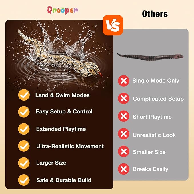 Remote Control Snake Toy Amphibious RC Snake with Realistic Movement Land & Water Modes Pool Prank Games for Indoor Outdoor Fun Birthday Gifts for Boys Girls Ages 5–13
