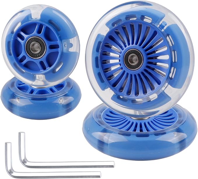 4-Pack Light Up Scooter Wheels - 120mm & 80mm White LED Replacement Wheel for Micro Mini Maxi Lascoota 3-Wheel Kick Scooter (Blue)
