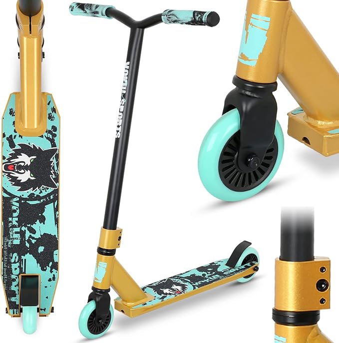 Pro Scooter - Trick Scooters | Entry Level Stunt Scooter for Kids Ages 6-12 Years and Up, Lightweight Complete BMX Freestyle Scooter for Beginners (2022 Black Gold)