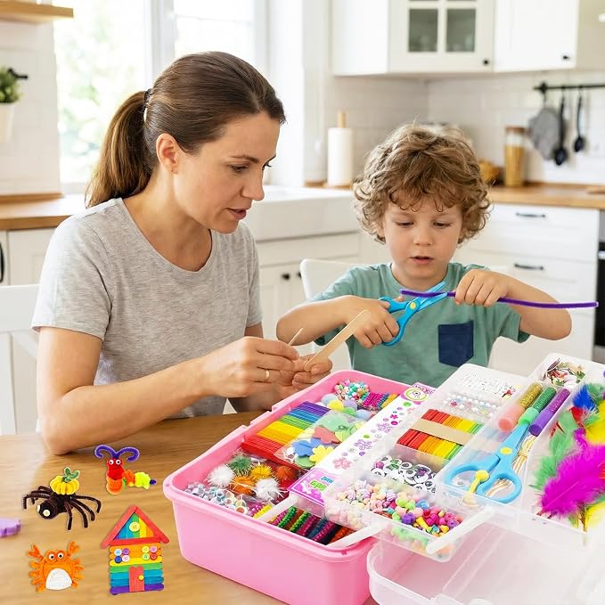 Bobbie Art Arts & Crafts Box 3000+ pcs Deluxe Craft Supplies Box Pink Box - Art Crafting Kit Birthday Gifts for Kids, School Supply for Ages 4-12
