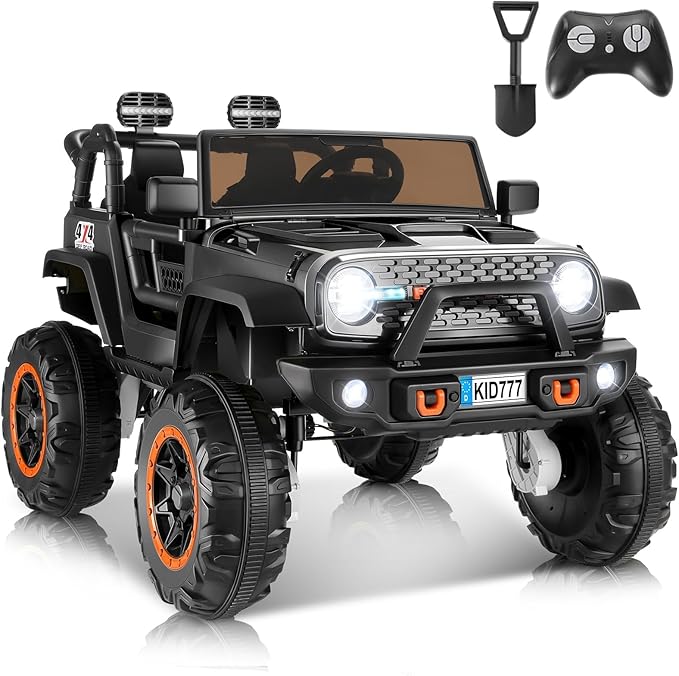 Hikole 24V Electric Ride on Truck, 2 Seater Battery Powered Truck with 20" Wide Seat, 4x100W Powerful Wheels, Music, Remote Control, LED Lights, Ride on Car for Big Kids Boys 4-8, Black